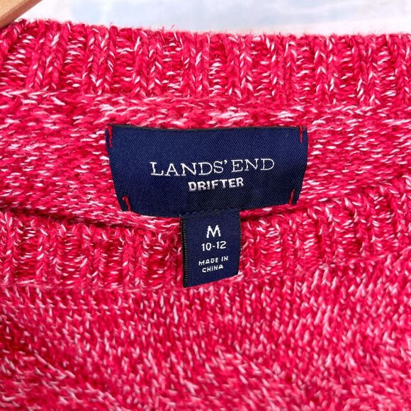 Lands End Drifter Marled Knit Sweater Pink Crewneck Cotton Womens Medium 10 12 - Picture 5 of 7